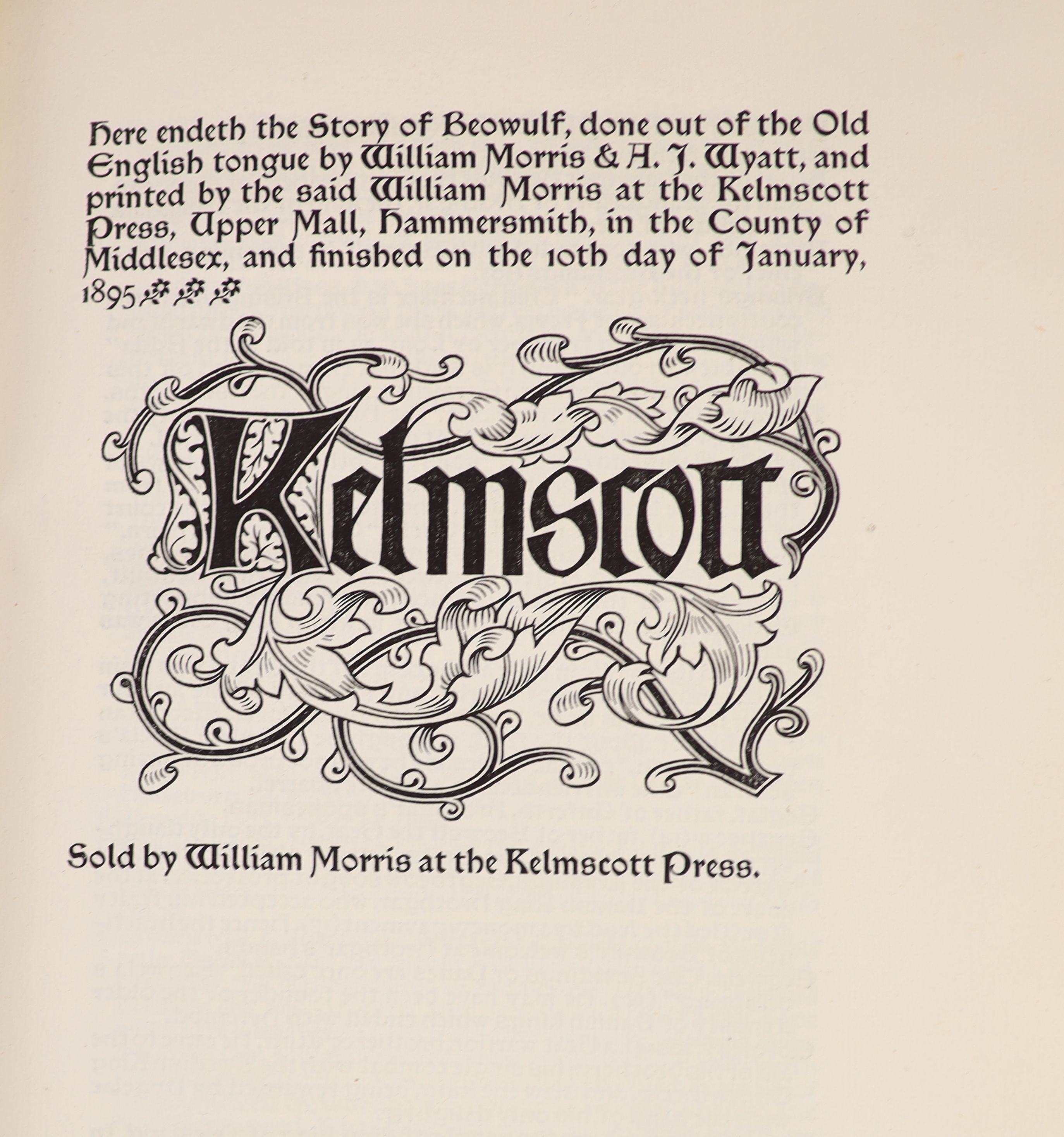 KELMSCOTT PRESS - Morris, William and Wyatt, A.J (translators) - The Tale of Beowulf, 4to, original limp vellum, one of 300 copies on Perch paper, from an edition of 308